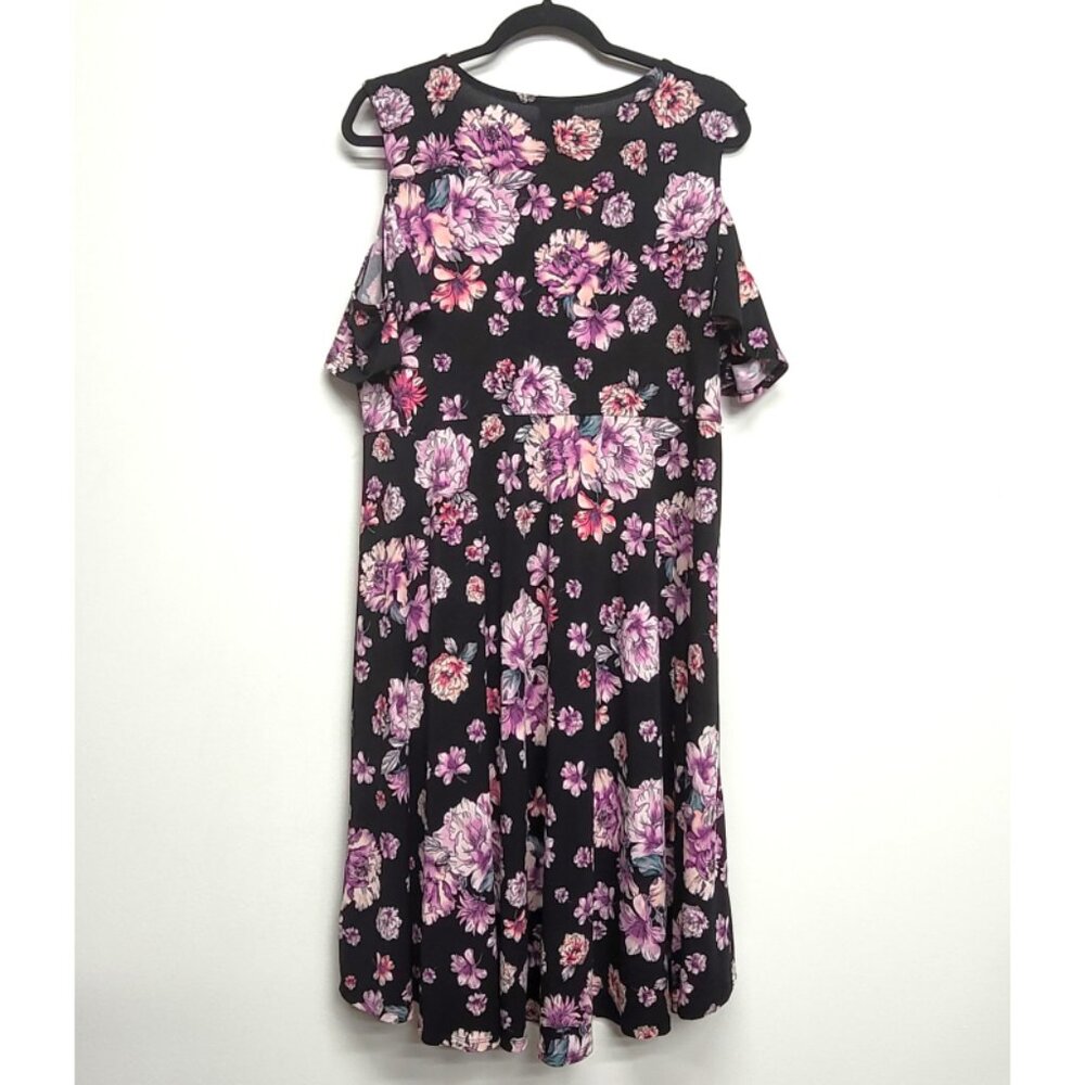 Torrid 2 Black Floral Mini Studio Knit Cold Shoulder Wrap Dress 2X 18 20 - Picture 8 of 12